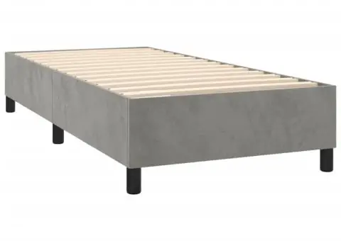 Pat cu arcuri, cu saltea & LED, gri deschis, 80x200 cm, catifea - 5/5