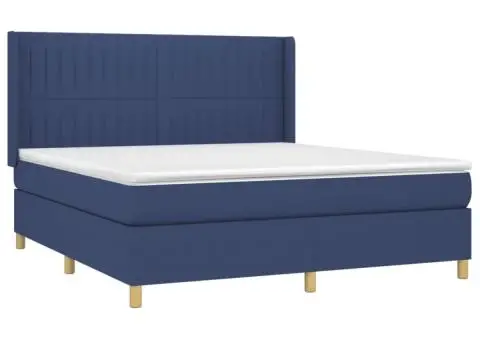 Pat cu arcuri, saltea și LED, albastru, 160x200 cm, textil - 4/5