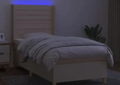 Pat cu arcuri, saltea și LED, crem, 100x200 cm, textil - 3/5