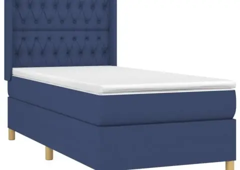 Pat cu arcuri, saltea și LED, albastru, 90x200 cm, textil - 4/5