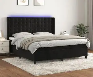 vidaXL Pat cu arcuri, saltea și LED, negru, 160x200 cm, catifea
