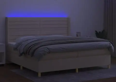 Pat cu arcuri, saltea și LED, crem, 200x200 cm, textil - 3/5