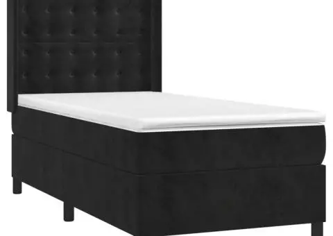 Pat cu arcuri, saltea și LED, negru, 90x200 cm, catifea - 4/5