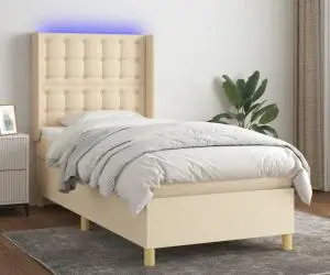 vidaXL Pat cu arcuri, saltea și LED, crem, 80x200 cm, textil