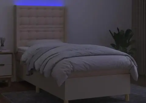 Pat cu arcuri, saltea și LED, crem, 80x200 cm, textil - 3/5