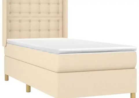 Pat cu arcuri, saltea și LED, crem, 80x200 cm, textil - 4/5