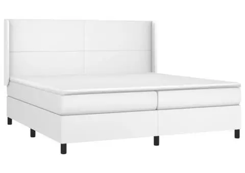 Pat cu arcuri, cu saltea și LED, alb, 200x200 cm, piele eco - 4/5