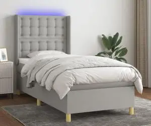 vidaXL Pat cu arcuri, saltea și LED, gri deschis, 80x200 cm, textil