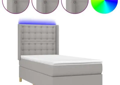 Pat cu arcuri, saltea și LED, gri deschis, 80x200 cm, textil - 2/5