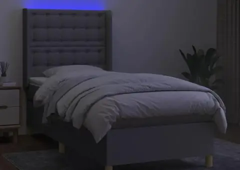 Pat cu arcuri, saltea și LED, gri deschis, 80x200 cm, textil - 3/5