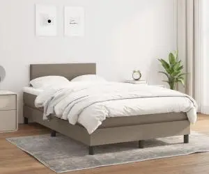 vidaXL Pat box spring cu saltea, gri taupe, 120x200 cm, textil