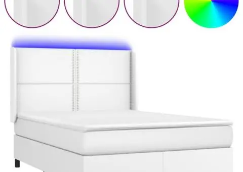 Pat box spring cu saltea, alb, 140x190 cm, piele ecologică - 2/5