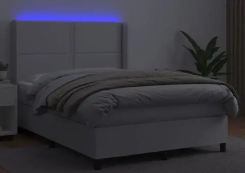 Pat box spring cu saltea, alb, 140x190 cm, piele ecologică - 3/5