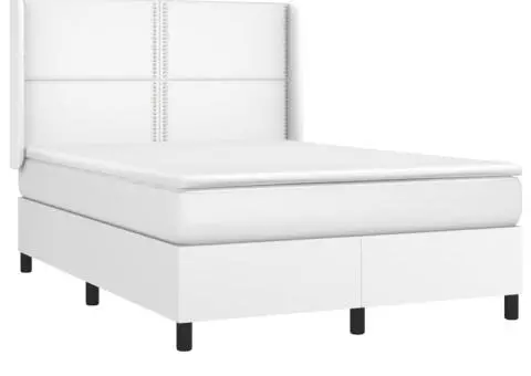 Pat box spring cu saltea, alb, 140x190 cm, piele ecologică - 4/5