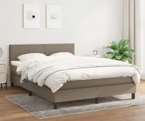 vidaXL Pat box spring cu saltea, gri taupe, 140x200 cm, textil
