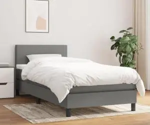 vidaXL Pat box spring cu saltea, gri închis, 90x200 cm, textil