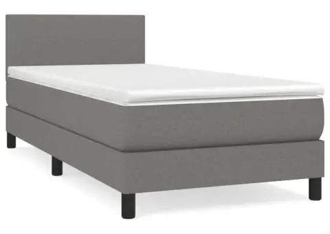Pat box spring cu saltea, gri închis, 90x200 cm, textil - 2/5