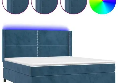 Pat cu arcuri, saltea și LED, bleumarin, 180x200 cm, catifea - 2/5