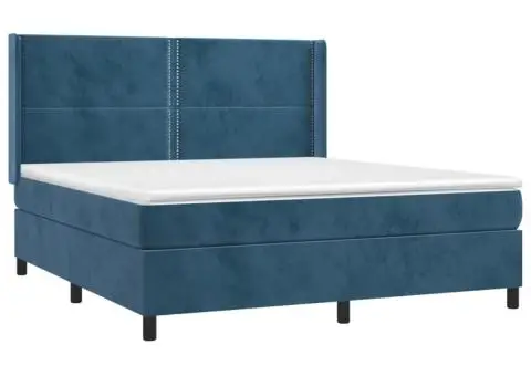 Pat cu arcuri, saltea și LED, bleumarin, 180x200 cm, catifea - 4/5