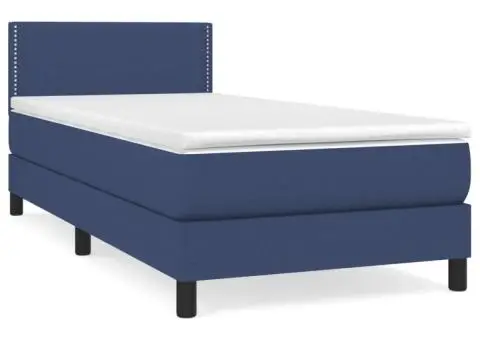 Pat box spring cu saltea, albastru, 80x200 cm, textil - 2/5