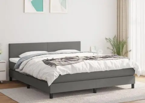 Pat box spring cu saltea, gri închis, 180x200 cm, textil - 1/5