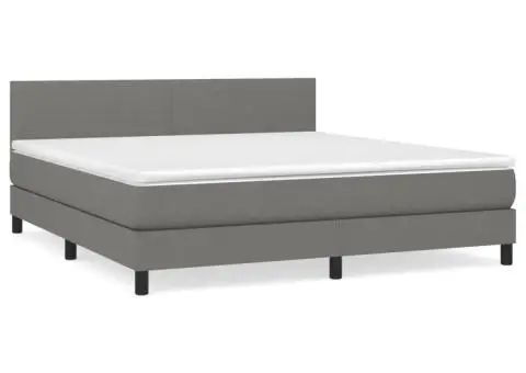 Pat box spring cu saltea, gri închis, 180x200 cm, textil - 2/5