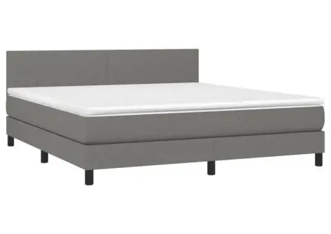 Pat box spring cu saltea, gri închis, 180x200 cm, textil - 3/5