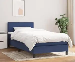 vidaXL Pat box spring cu saltea, albastru, 100x200 cm, textil