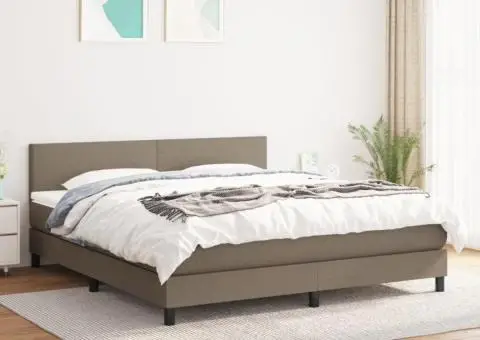 Pat box spring cu saltea, gri taupe, 160x200 cm material textil - 1/5