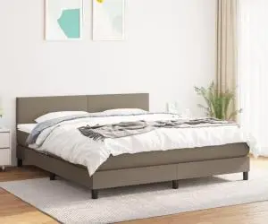 vidaXL Pat box spring cu saltea, gri taupe, 160x200 cm material textil