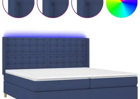 Pat cu arcuri, saltea și LED, albastru, 200x200 cm, textil - 2/5