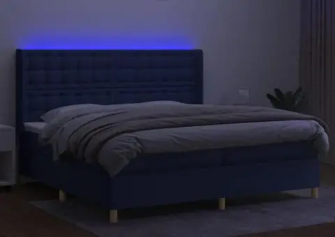 Pat cu arcuri, saltea și LED, albastru, 200x200 cm, textil - 3/5