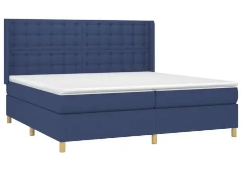 Pat cu arcuri, saltea și LED, albastru, 200x200 cm, textil - 4/5