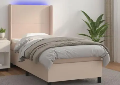 Pat box spring cu saltea, cappuccino, 100x200cm piele ecologică - 1/5
