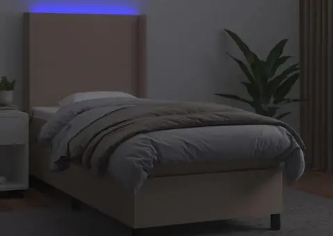 Pat box spring cu saltea, cappuccino, 100x200cm piele ecologică - 3/5