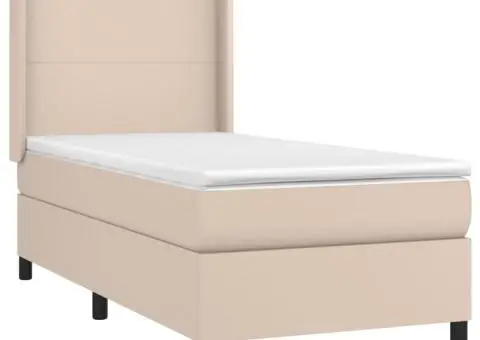 Pat box spring cu saltea, cappuccino, 100x200cm piele ecologică - 4/5
