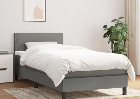 Pat box spring cu saltea, gri închis, 100x200 cm, textil - 1/5