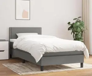 vidaXL Pat box spring cu saltea, gri închis, 100x200 cm, textil