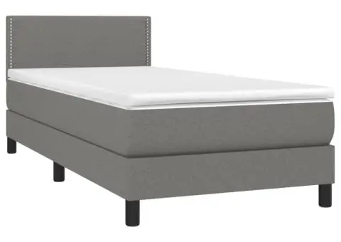 Pat box spring cu saltea, gri închis, 100x200 cm, textil - 3/5