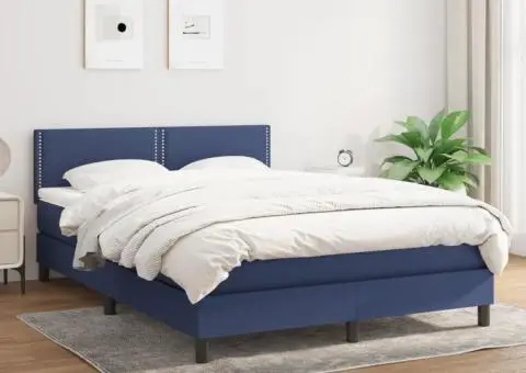 Pat box spring cu saltea, albastru, 140x200 cm, textil - 1/5