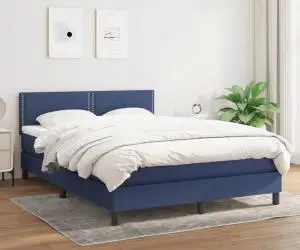 vidaXL Pat box spring cu saltea, albastru, 140x200 cm, textil