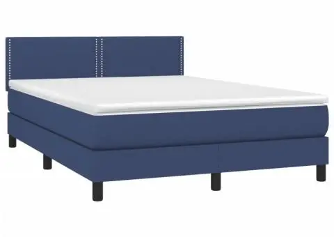 Pat box spring cu saltea, albastru, 140x200 cm, textil - 3/5