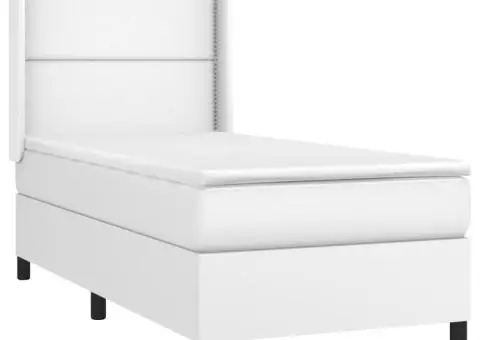 Pat cu arcuri, cu saltea și LED, alb, 100x200 cm, piele eco - 4/5