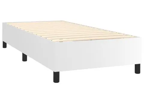 Pat cu arcuri, cu saltea și LED, alb, 100x200 cm, piele eco - 5/5