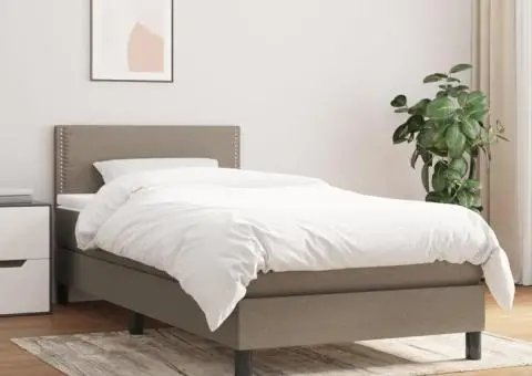 Pat box spring cu saltea, gri taupe, 90x200 cm, textil - 1/5