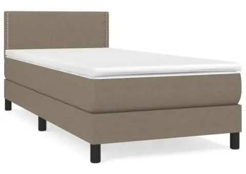 Pat box spring cu saltea, gri taupe, 90x200 cm, textil - 2/5