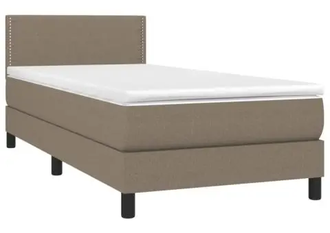 Pat box spring cu saltea, gri taupe, 90x200 cm, textil - 3/5