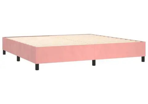 Pat continental cu saltea & LED, roz, 200x200 cm, catifea - 5/5