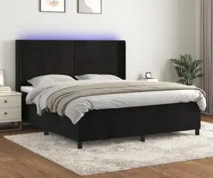 vidaXL Pat cu arcuri, saltea și LED, negru, 160x200 cm, catifea