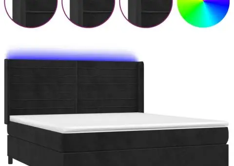 Pat cu arcuri, saltea și LED, negru, 160x200 cm, catifea - 2/5
